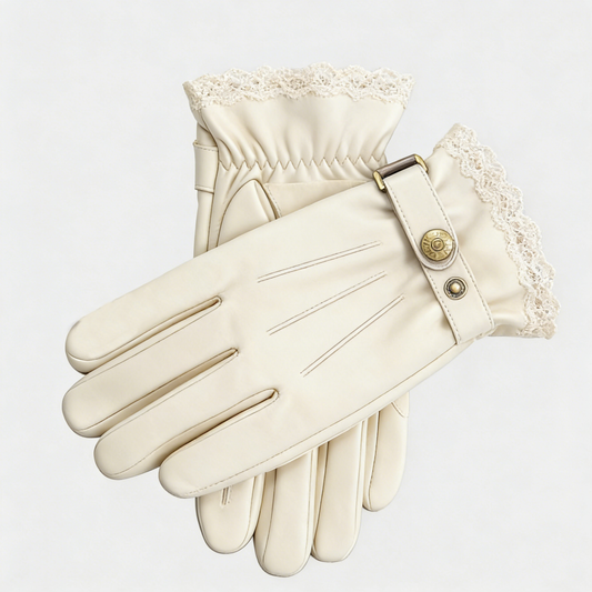 Ivory Leather Lace Gloves