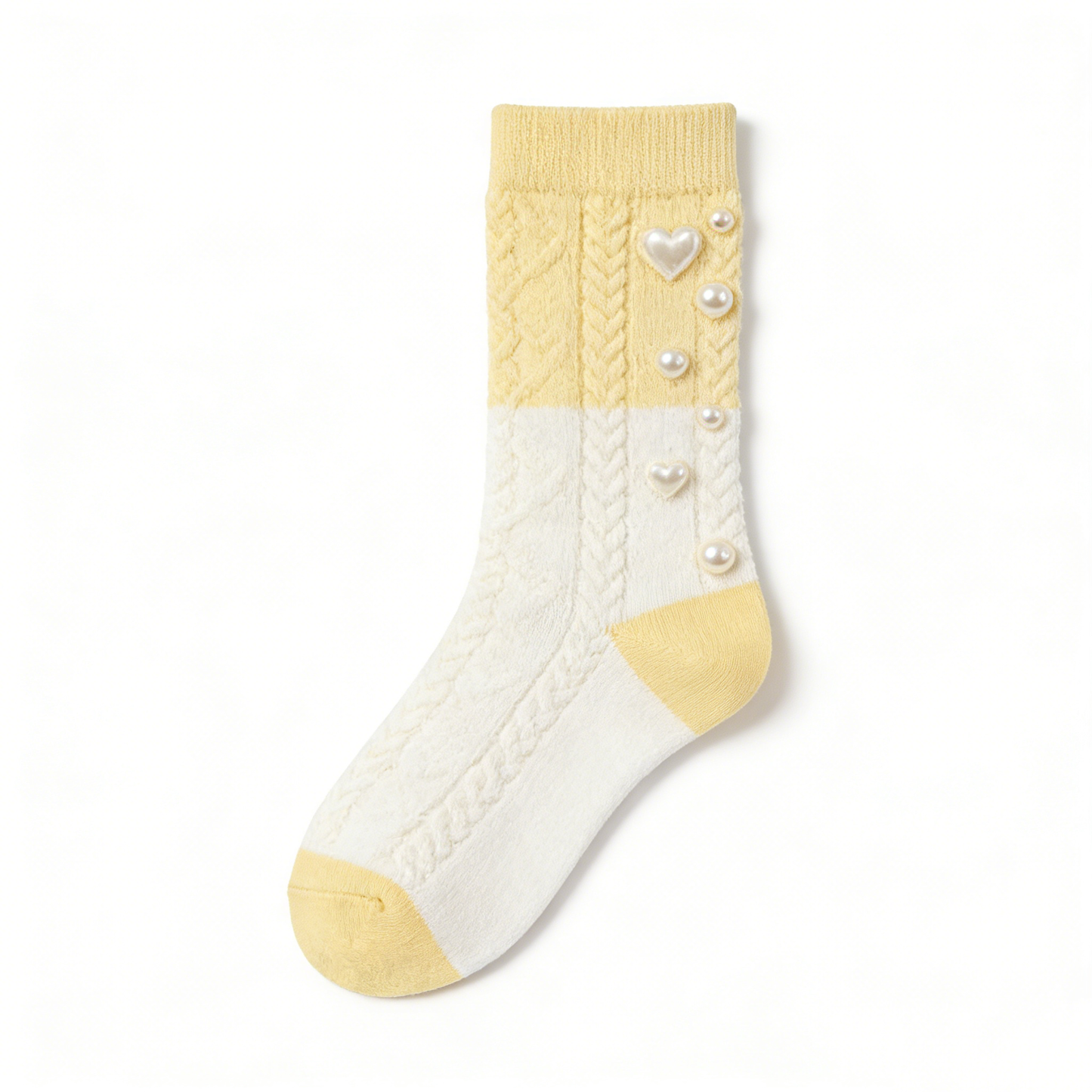 Pearl Heart Cream Calf Socks