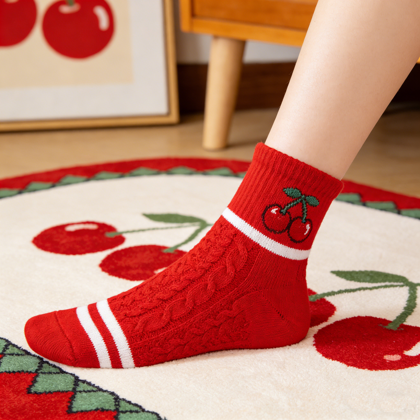 Cherry Red Ankle Socks