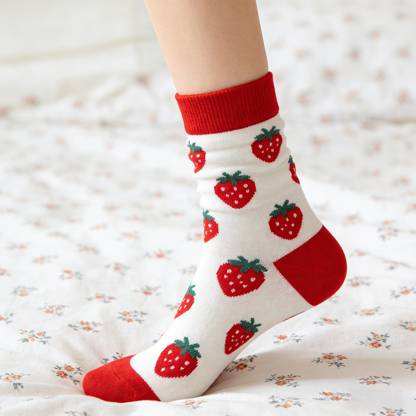 Strawberry White Calf Socks