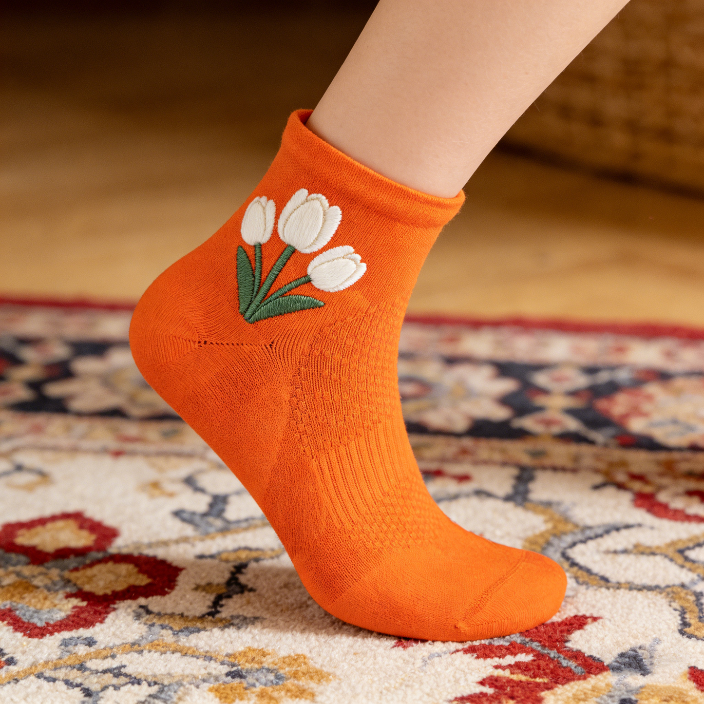 Tulip Orange Ankle Socks