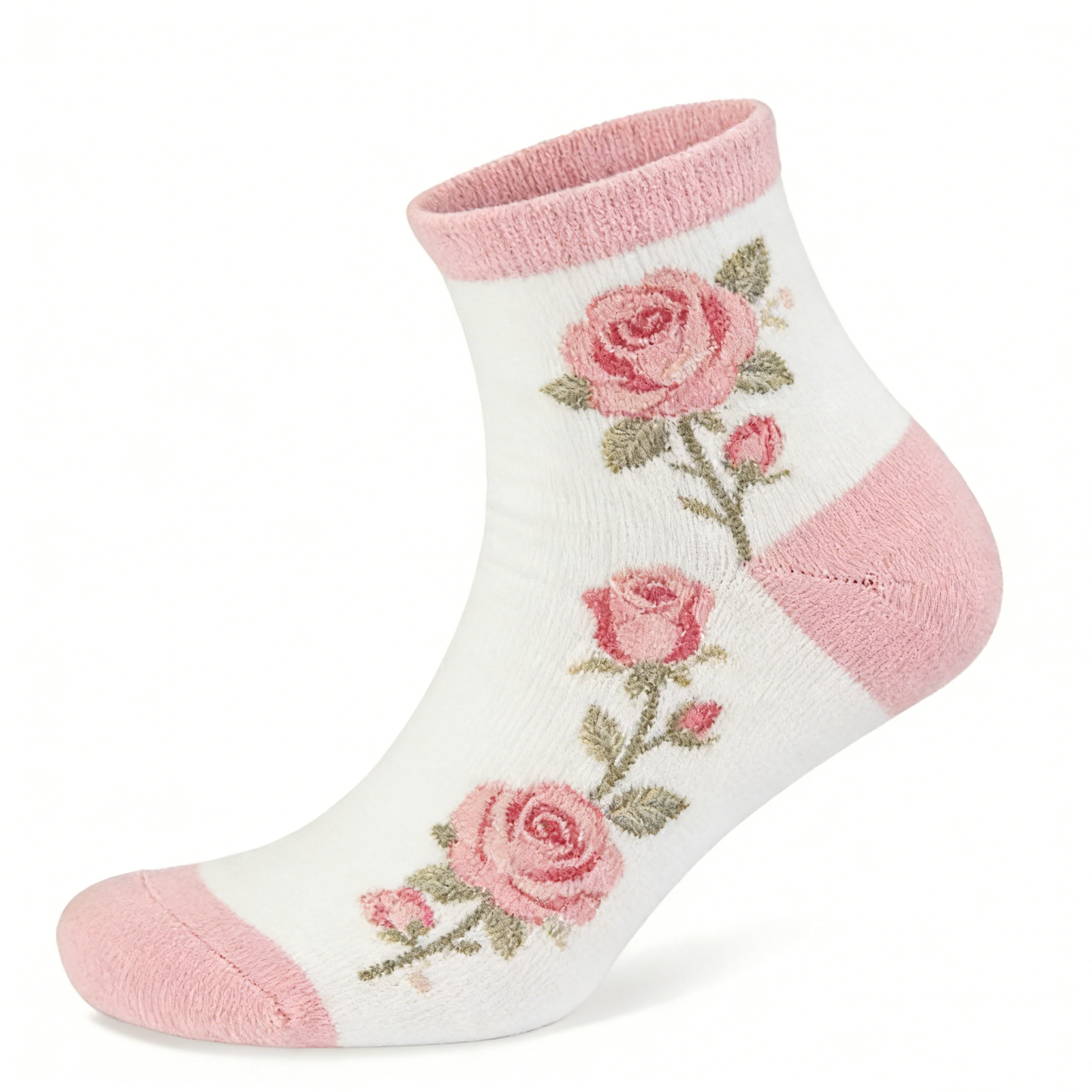 White & Pink Rose Ankle Socks