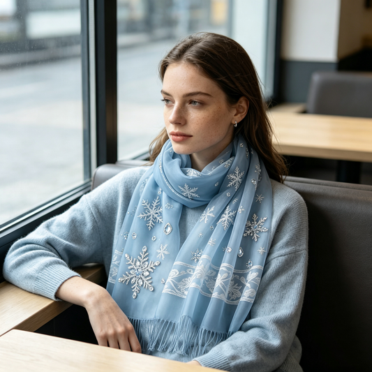 Light Blue Snowflake Scarf