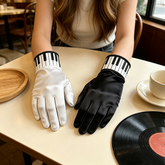 Piano Key Contrast Satin Gloves