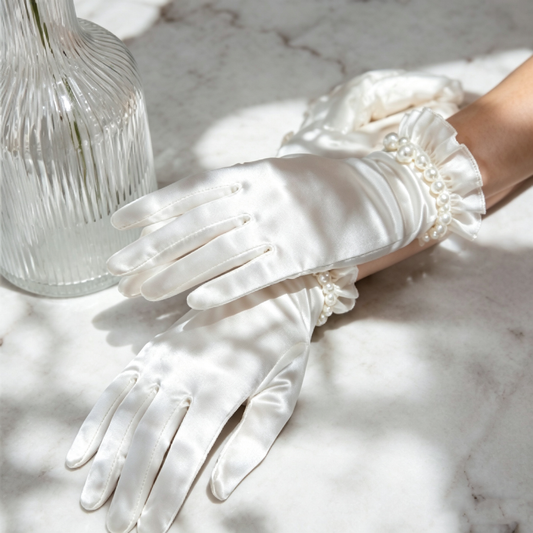Ivory Pearl Satin Gloves