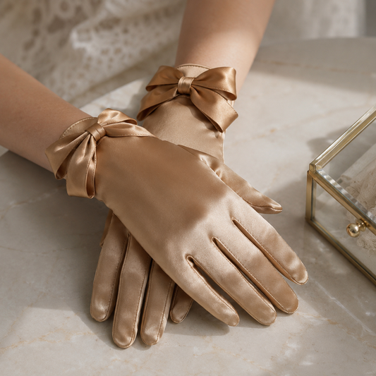 Champagne Bow Satin Gloves